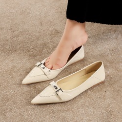 2873-20 French shallow mouth casual versatile flat bottomed belt buckle small pointed commuting single shoe looks thin and small leather shoes for women