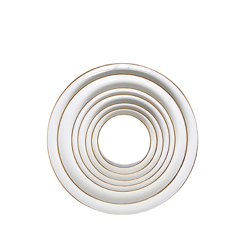 Jin Baijia Placa de porcelana de hueso de oro filete plato plano plato de merienda plato doméstico blanco borde de oro plato de cerámica de comida occidental