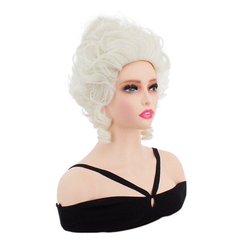 Peluca de moda europea y americana de las mujeres pelo corto conjunto plata blanco negro Pelo Rizado corte estilo retro simulación romana cabeza rizada conjunto