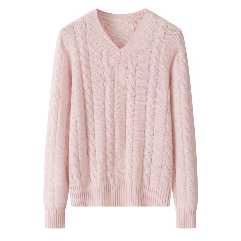 Ordos City Factory V-Neck Knitted Sweater Twisted Sweater Thickened Loose Bottoming Sweater 100 Pure Cashmere Sweater