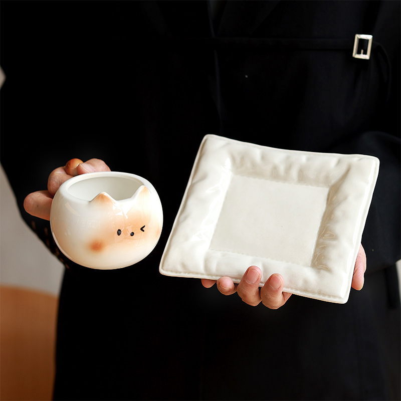 Taza de café de cerámica para gatos siameses Taza de agua para niñas de diseño creativo Taza de huevo linda de alto valor Taza de agua para parejas de gatos