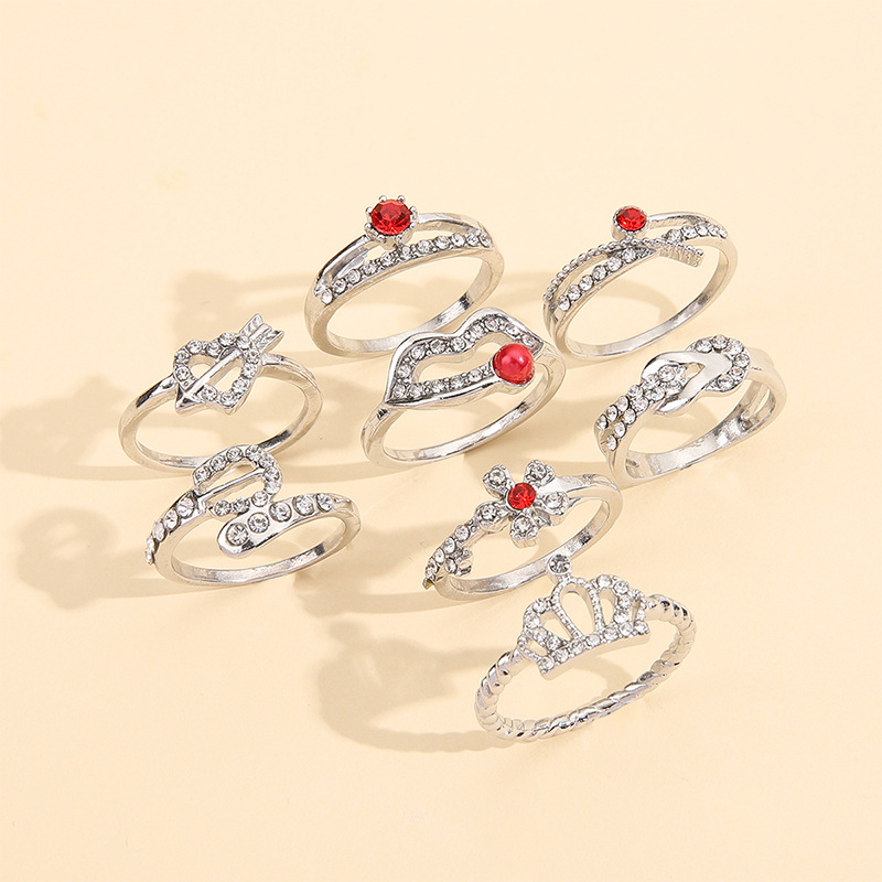 1 Set Retro Heart Shape Butterfly Alloy Plating Metal Rhinestones Womenu0027S Rings