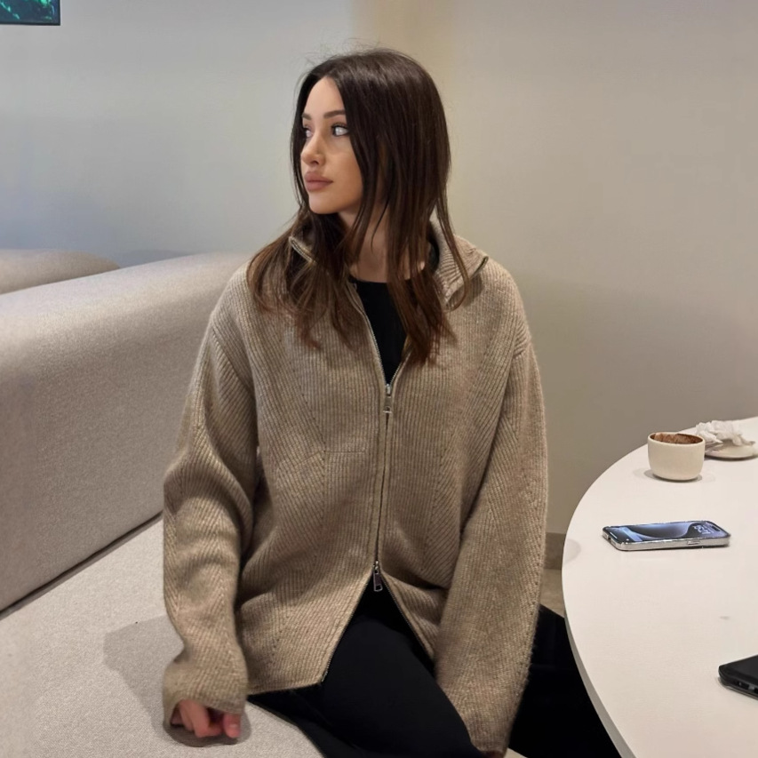 2024 otoño nuevo estilo europeo y americano Amazon cross-border ropa de mujer de color sólido coreano perezoso estilo delgado chaqueta cardigan de punto image 3
