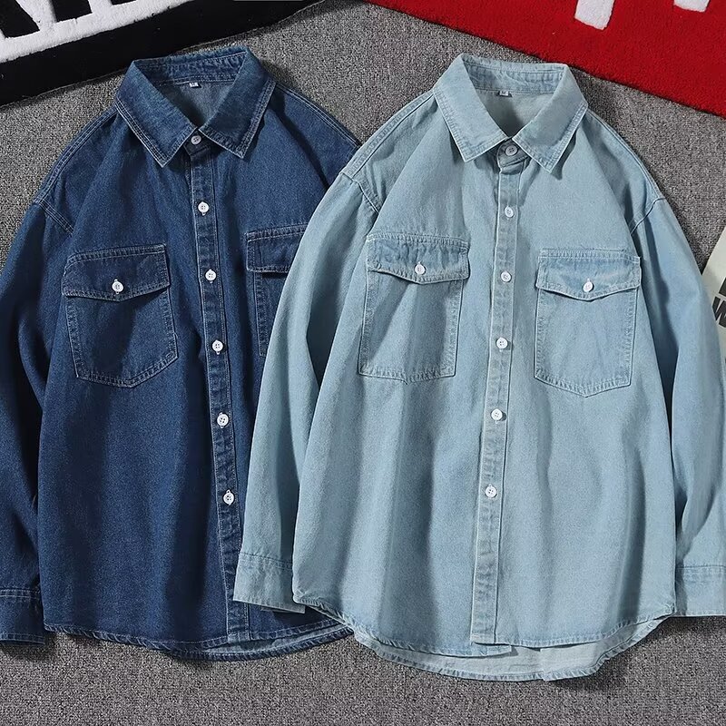 New Vintage Denim Shirt for Men, Long-Sleeved Shirt, Versatile Bf Couple Oversized Jacket, Loose Fit, Trendy for Spring and Autumn 2026