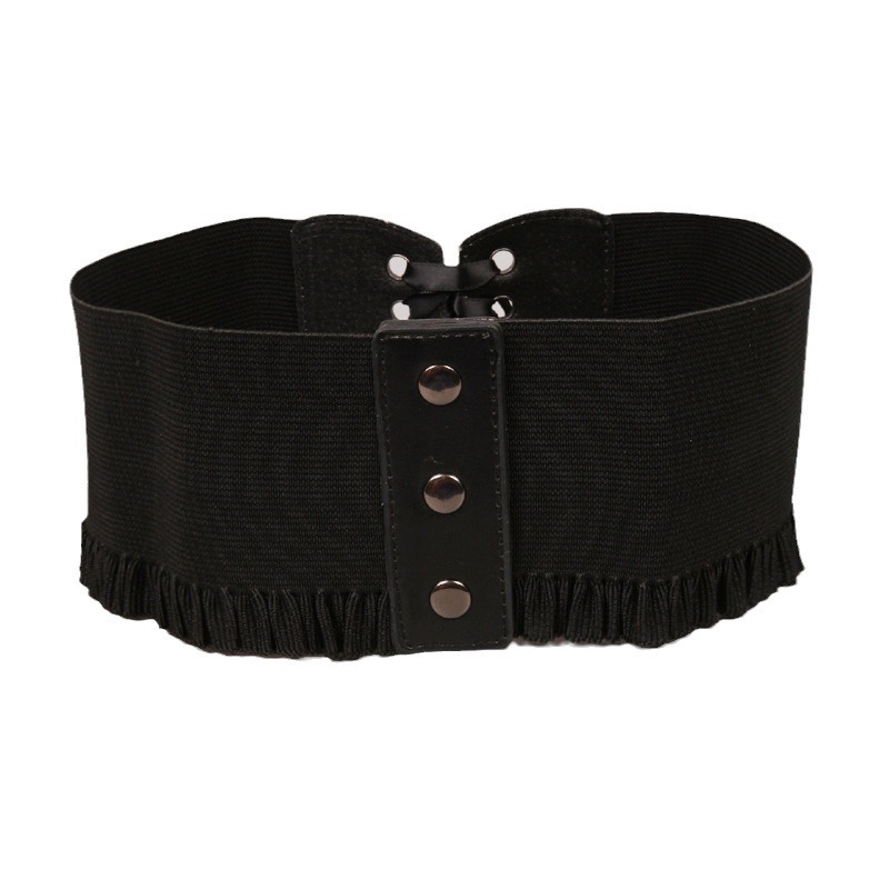 Cinturón de cintura elástico simple del todo partido Vestido de ancho de mujer elástico retro cintura sello Correa moda decorativa negro