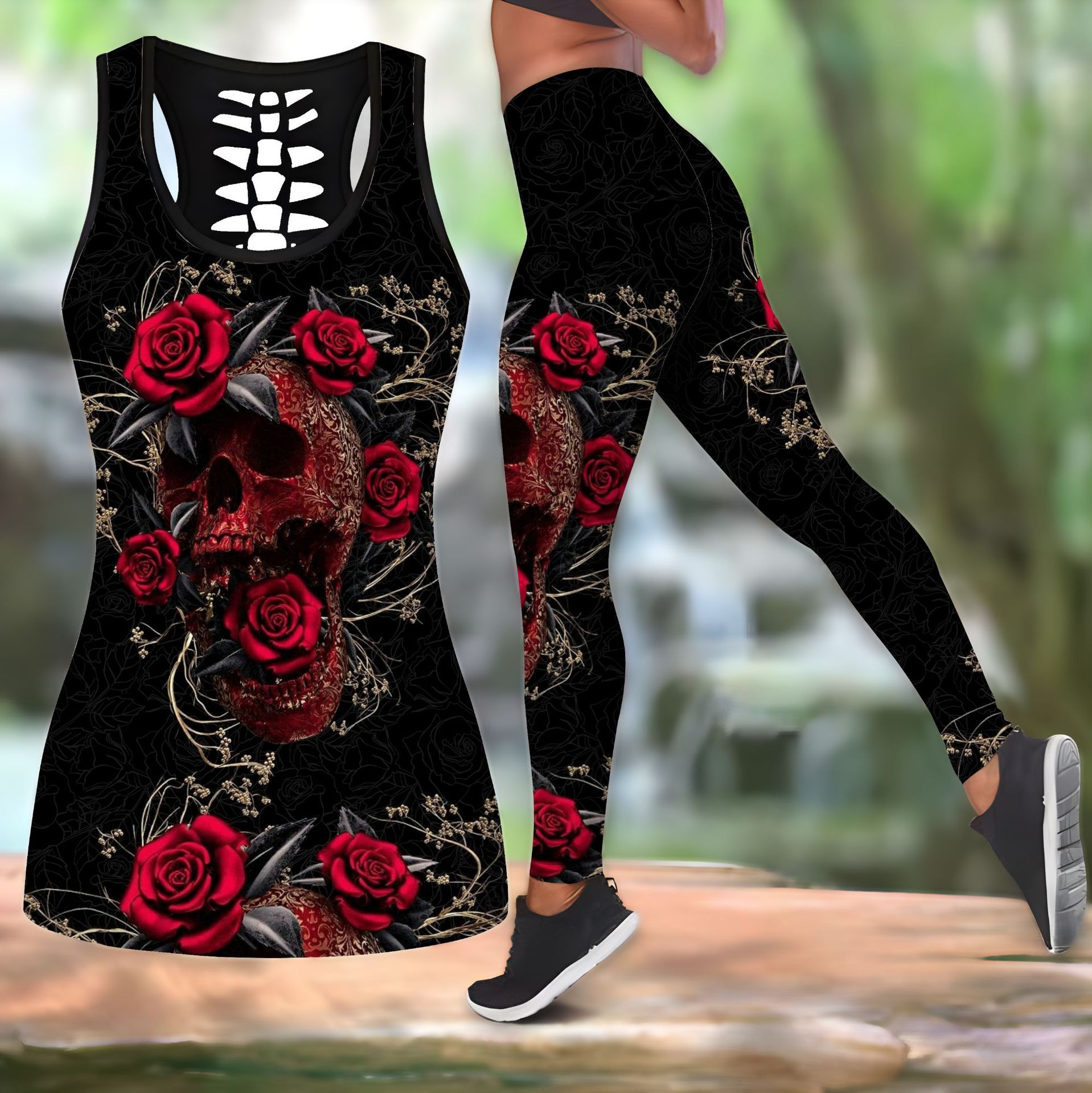 350g Weight Sleeveless Sleeve Length Spandex, Polyester Fabric Type Pant Co-ord Set Sets Type 2 Pieces Set Quantity Street, Sports Occasion U Neck Neckline Skinny Fit Type Halloween Festival Rose, Skull Pattern Summer, Spring Season Women's Gender Printing Design Hip-Hop, Streetwear Style Street Sports Women's Hip-Hop Streetwear Rose Skull Spandex Polyester Printing Pant Co-ord Set Pants Sets 9