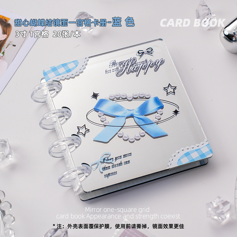 Nuevo álbum de hojas sueltas con espejo de lazo de novia, álbum de hojas sueltas de alto valor, álbum de almacenamiento de tarjetas pequeñas de ídolos