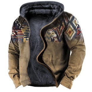 Cross-border en stock bolsillo de costura lateral engrosada casual cremallera suelta Lobo marrón Chaqueta de algodón de manga larga para hombres jóvenes