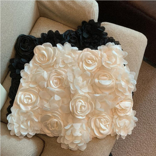 Stylish versatile 3D rose flower semi-sleeve skirt for autumn solid color high-waisted slimming A-line short skirt