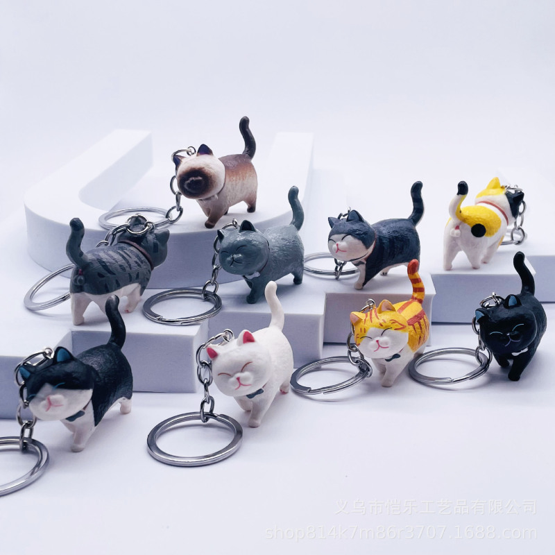 Cross-Border Hot-Selling Realistic Cat Keychain Cartoon Cute Pet Doll Pendant Keychain Bag Decoration Gift Wholesale