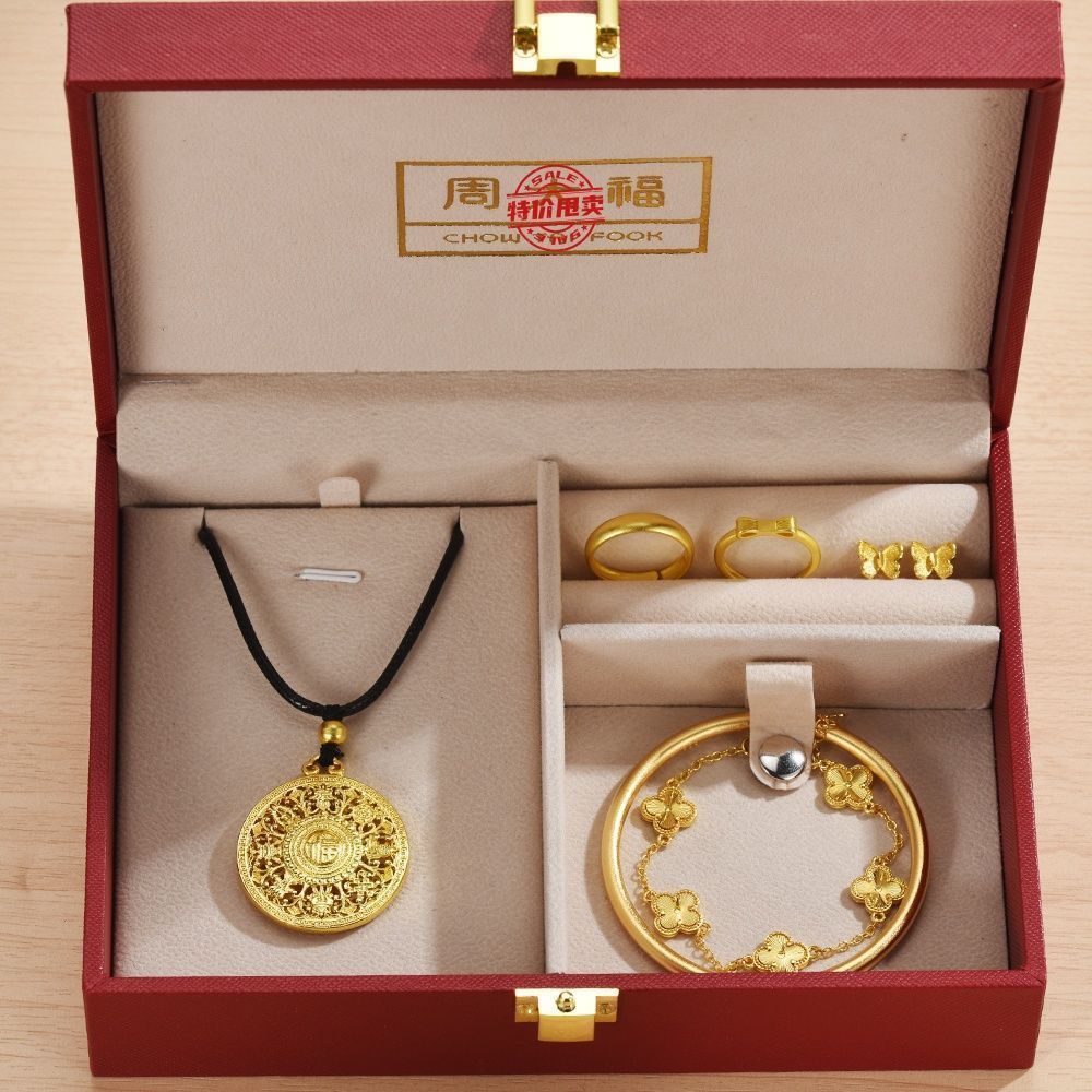 订婚结婚道具仿真三金摆沙金首饰套装五件套古法传承手镯五金套装