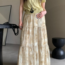FONE简禾2025夏季田园风飘逸大摆碎花半身裙松紧腰长款纱裙29276