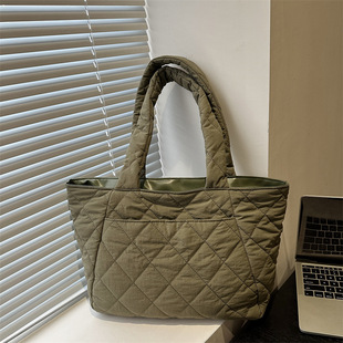 Korean Style Ins Cotton-padded Suit Bag Women's 2024 New Arrival Rhombic Large Capacity Portable Tote Bag Commuter Shopping Shoulder Bag