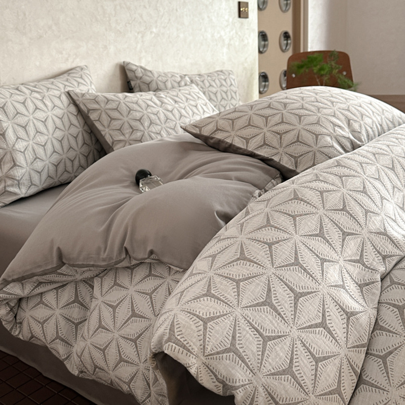 Cama de hilo de doble capa de cuatro piezas de algodón puro 100 funda de edredón de algodón grueso de tres piezas de sábanas de dormitorio 2025 nuevo 3