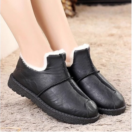 Soft-Soled Winter Beijing Cotton Shoes with Fleece PU, New Flat Comfort Slippers for Women, Fashion Anti-Slip Cotton Shoes