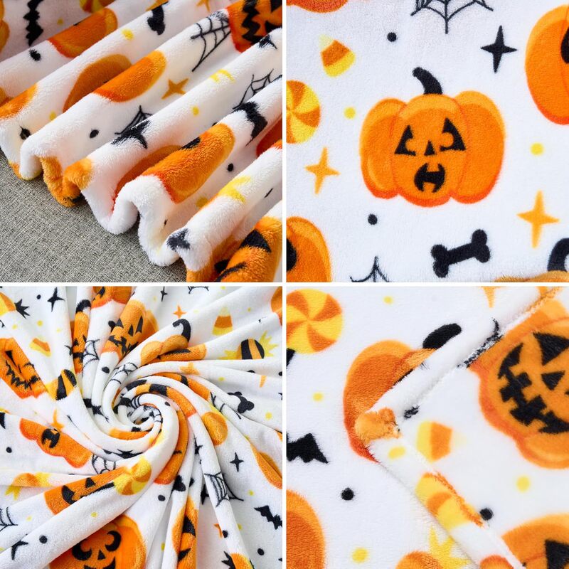 ハロウィーンの毛布柔らかいぬいぐるみのコウモリのカボチャの毛布快適なフランネルの白いハロウィーンのソファベッド|undefined