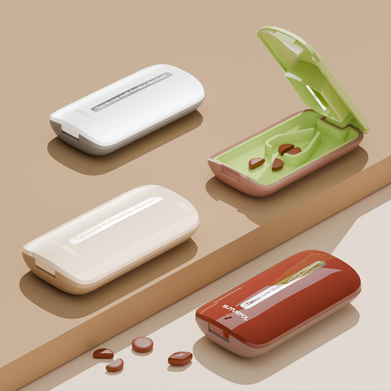 日本製分割薬カッター、1/2薬カッター、正確な錠剤切断加工品、ピルボックス、ポータブルミニピルボックス|undefined