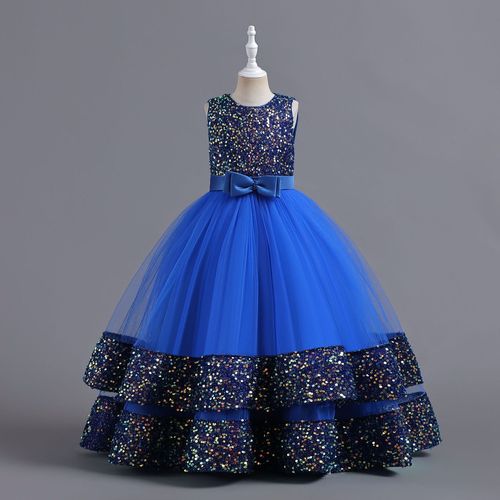 Flower girls wedding party princess dresses kids birthday party pageant competition sequins ball gown photos shooting piano singer perform long dress