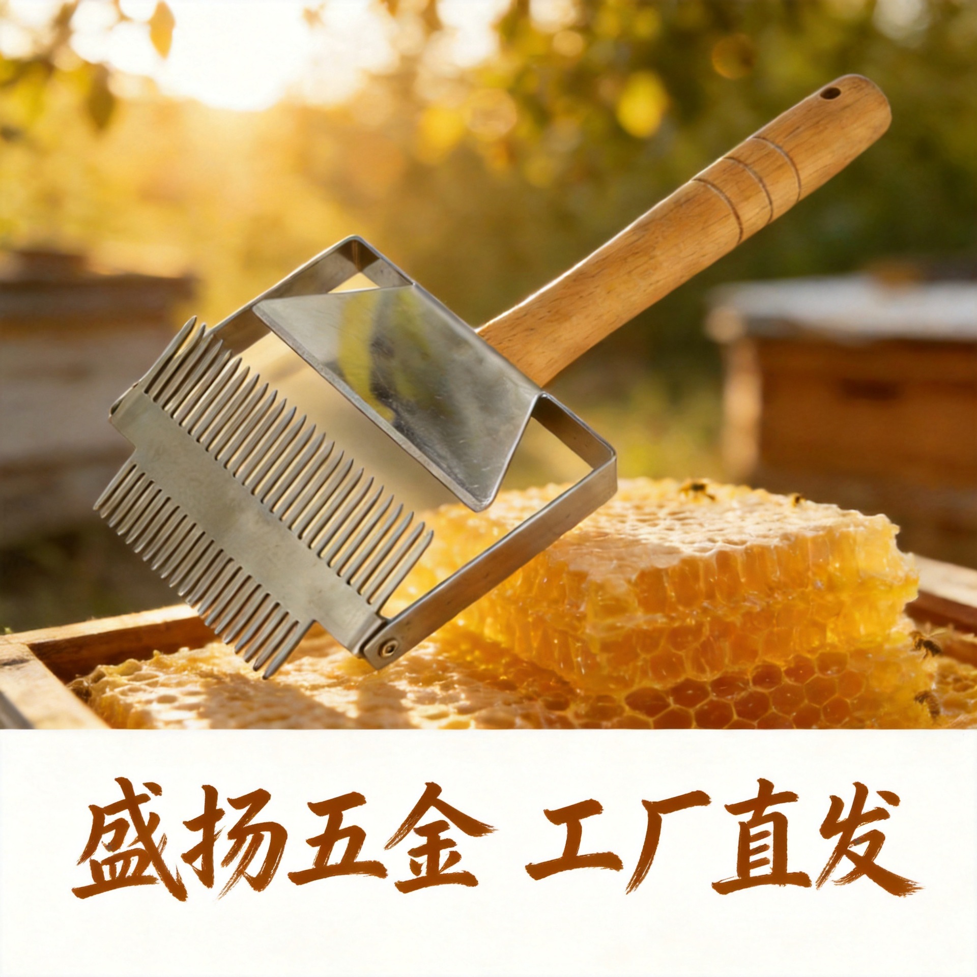 【工厂直营】26+20针双头不锈钢木柄蜂蜜叉养蜂专用工具割蜜刀