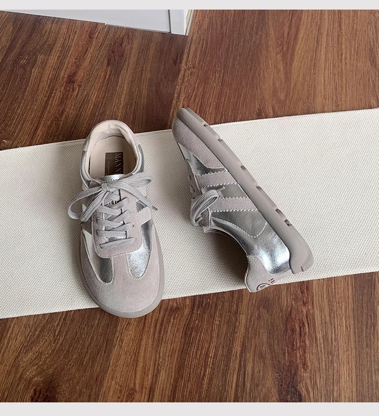 Scarpe da ginnastica tedesche retrò in pelle opaca color oro da donna, suola morbida, scarpe sportive casual, abbinate ai colori, con lacci, scarpe Forrest Gump_voghion.com