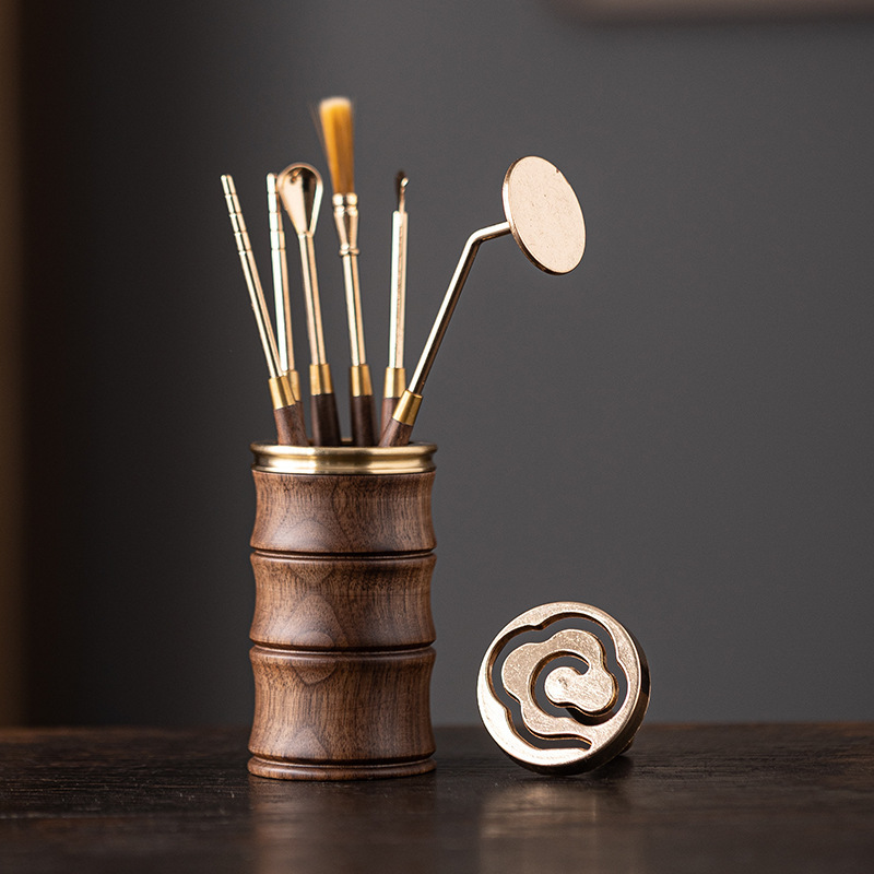 Solid Wood Incense Tool Set with Pure Copper Incense Mold, Storage Bottle, Incense Stamping, Incense Ash Mold, Beginner Incense Stamping Supplies Set