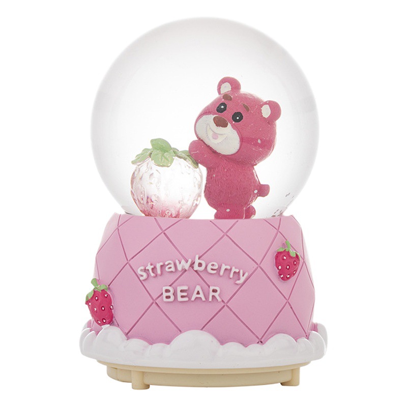 Rosa roja fresa oso bola de cristal los niños dibujos animados caja música Regalo Cumpleaños estudiante escritorio resina decoración artesanía