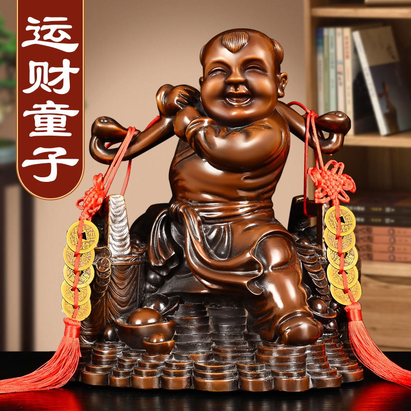纯铜运财童子摆件家居办公室收银台装饰挑财童子送财童子善财童子