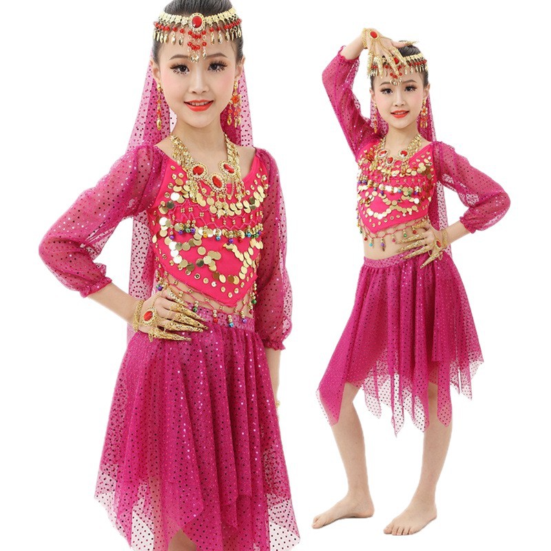 Children's Belly Dance Performance Set Children's Dance Girls Indian Dance Three-Quarter Sleeve Performance Skirt