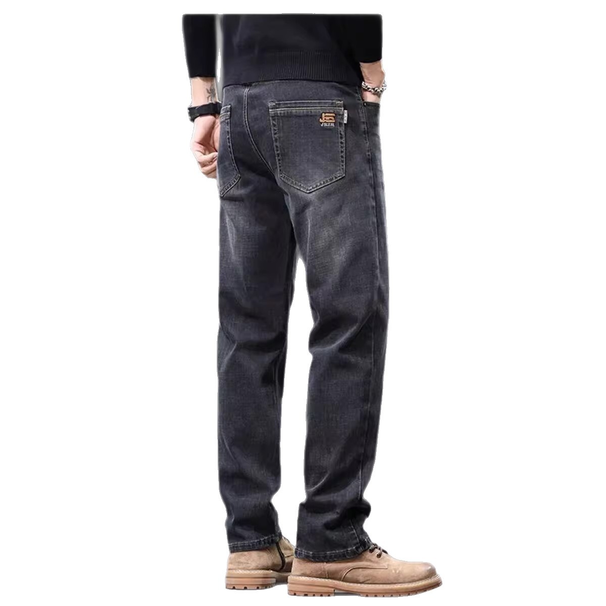 Invierno nuevos jeans elásticos para hombres con calzado grueso y pantalones de pierna ancha rectos resistentes al desgaste y sucios image 5