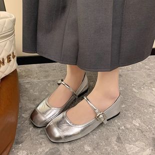 Niche Silver Mary Jane Women's Shoes 2025 New Spring & Fall Flats with Skirts French Small Leather Shoes Soft-Soled Beanie Shoes