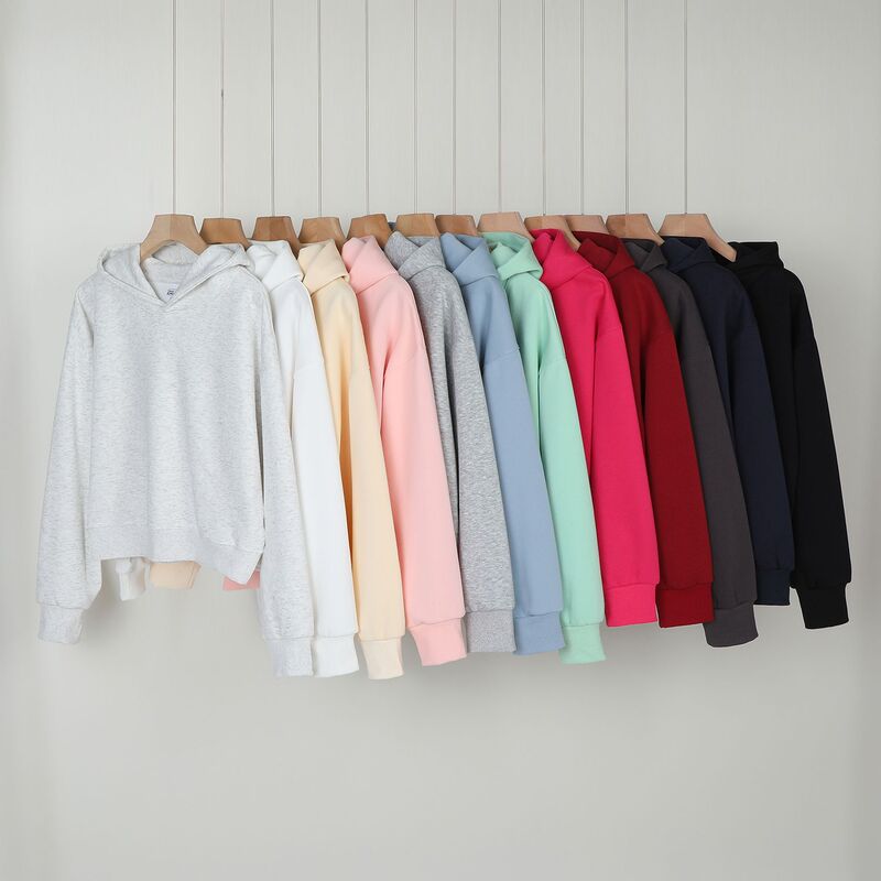 350g Heavyweight Women's Short Hooded Sweatshirt Composite Cotton Autumn and Winter New American Loose Off-Shoulder Hoodie Jacket 350g Heavyweight Women's Short Hooded Sweatshirt Composite Cotton Autumn and Winter New American Loose Off-Shoulder Hoodie Jacket