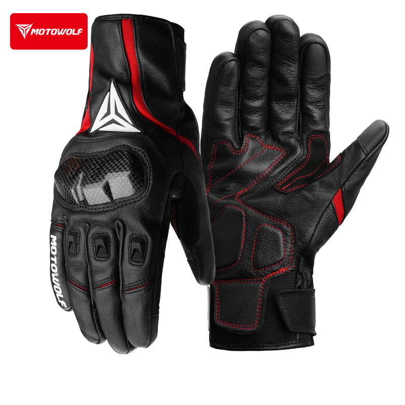 Motocicleta invierno 3M algodón más terciopelo Guantes Térmicos de fibra de carbono cáscara protectora a prueba de viento anti-caída de cuero guantes de pantalla táctil