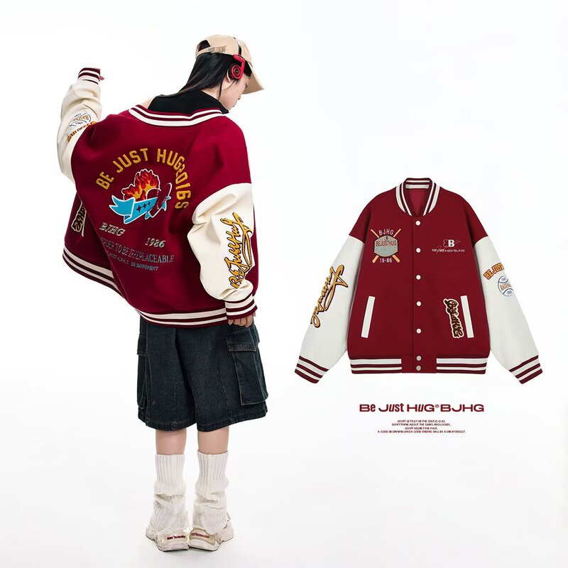 American Retro Letter Embroidery Baseball Jacket for Men, Spring and Autumn New Trendy Loose Cool High Street Jacket
