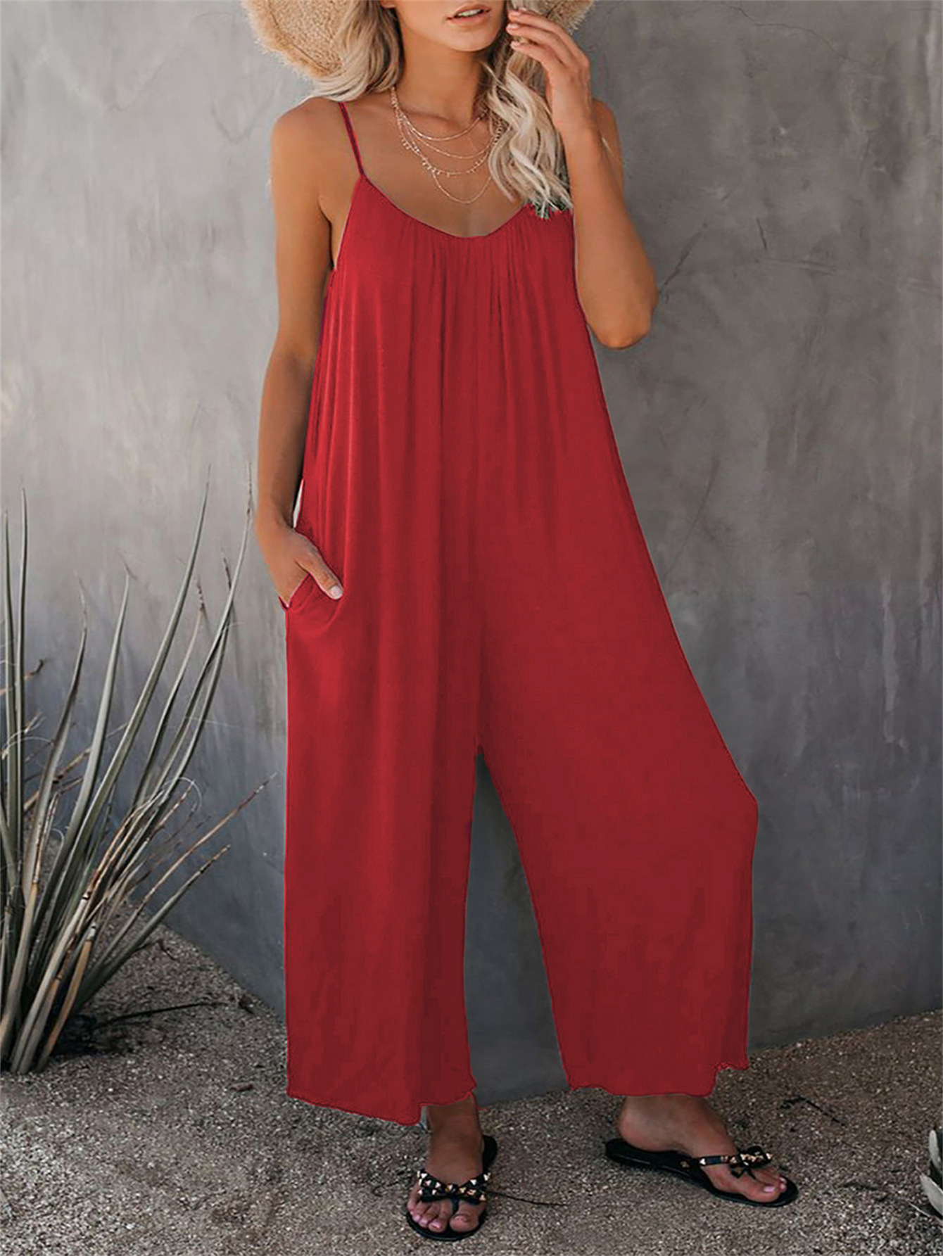 280g Weight Sleeveless Sleeve Length Full Length Pants Length Cotton Blend, Polyester Fabric Type Mid Waist Waist Line Jumpsuits Pants Type Bodysuits Tops Type Holiday, Daily Occasion Loose Fit Type Solid Color Pattern Summer, Spring Season Women's Gender Casual Style Women's Holiday Daily Bodysuits Casual Solid Color Full Length Jumpsuits 30