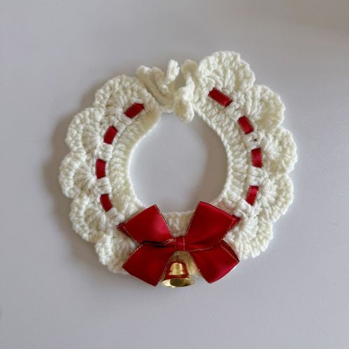 Christmas pet collar cat dog Santa bell elk bib bang yarn knit scarf