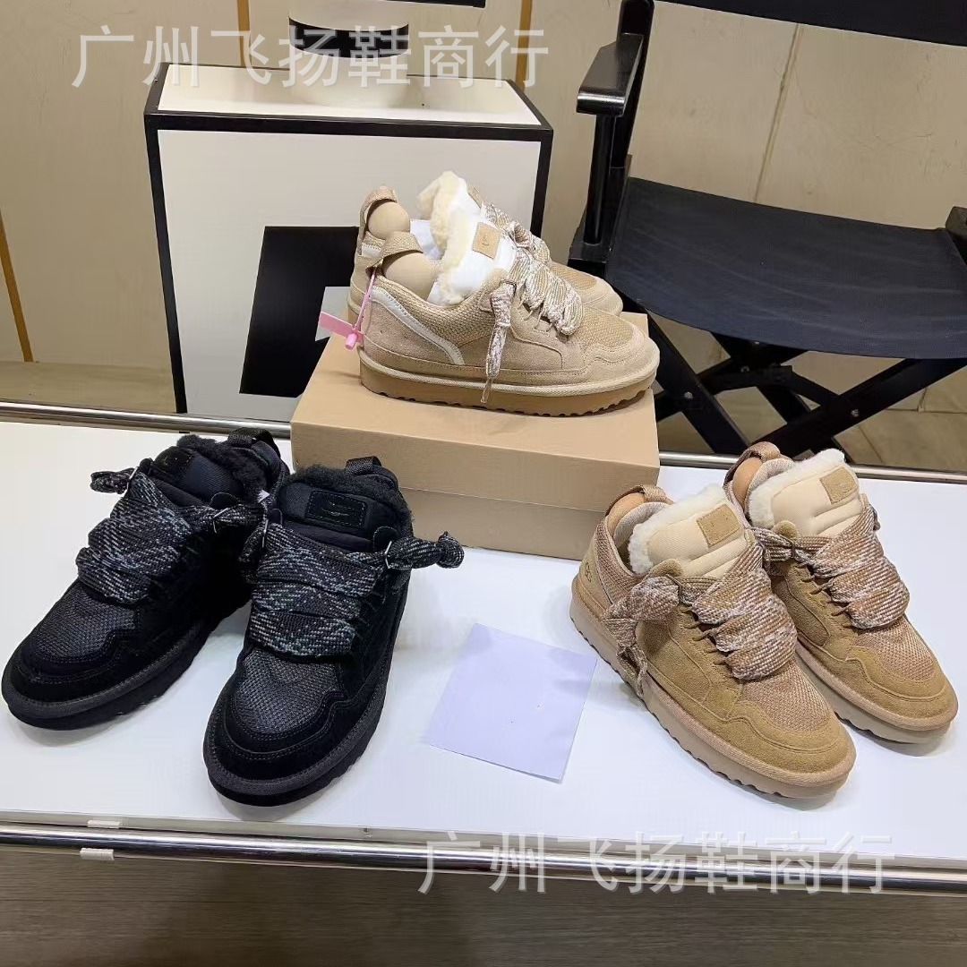 2024 autumn and winter new cow velvet wool thick-soled Mel casual lace-up non-slip low-top warm fleece-lined snow boots