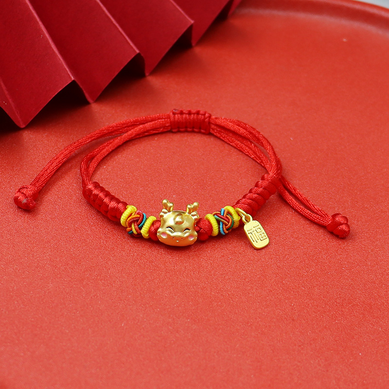 Dragon año Zodiaco año dragón rojo cuerda pulsera doce Zodiaco dragón pareja suerte cuentas pulsera tejida a mano