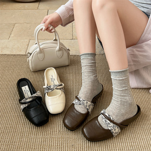 Black Retro Low-Heeled Toe-Cap Heightening Slippers for Women's Summer Outer Wear 2025 New Style with Skirt French Sandals