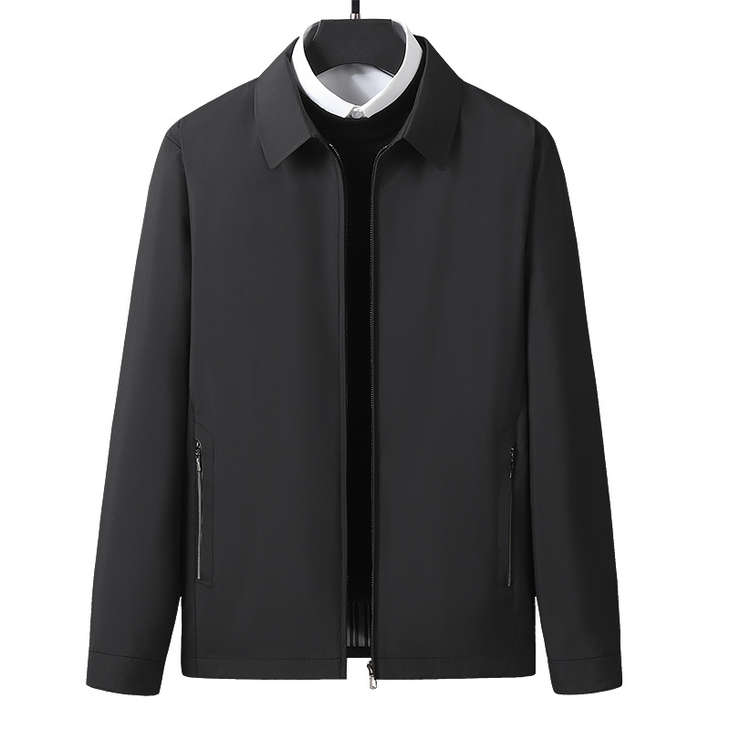 Monochrome Man- 2025 Spring Autumn New Dad's Stand Collar Jacket Business Casual Plus Size Middle-Aged And Elderly Men's Executive Coat_voghion.com