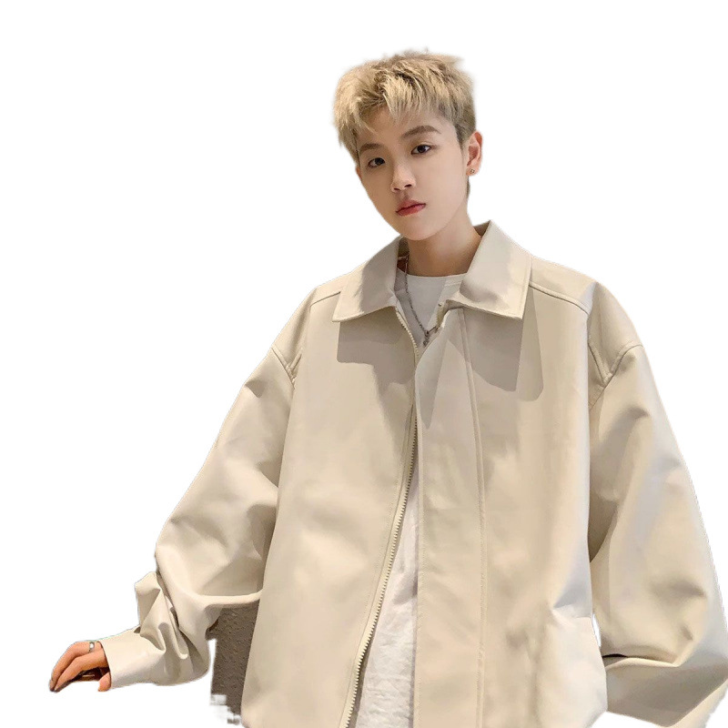가죽 자켓 남성 봄과 가을 미국 스타일 유행 브랜드 PI SHUAI STREET HIPHOP 오토바이 스타일 재킷 느슨한 옷깃 탑