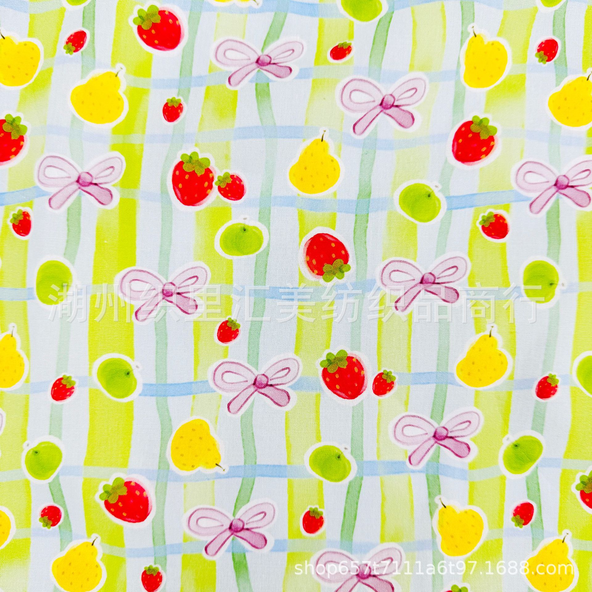 全棉40支数码印花布格子水果蝴蝶结连衣裙童装女装衬衫家居服面料