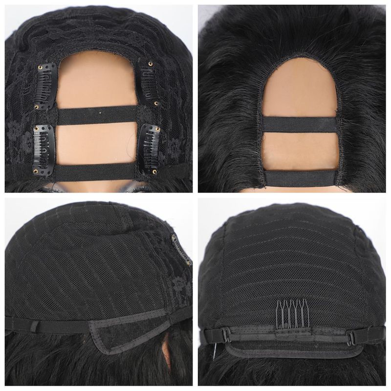 欧米国境を越えた黒いふわふわU型フルヤキかつら長いカールの髪の半分のカバーUパートWigs|undefined