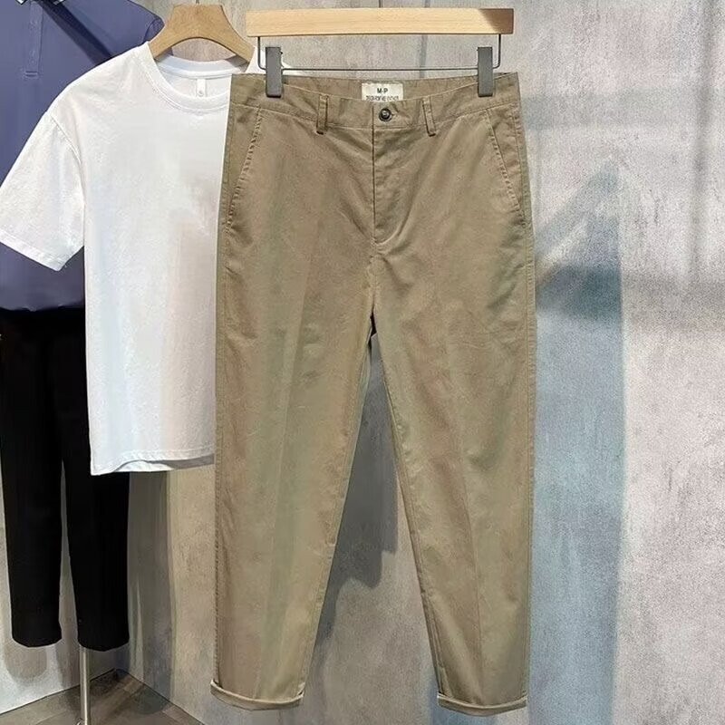 2025 Spring and Summer New Casual Pants Simple Tapered Slim Trendy Business Versatile Solid Color Loose 9-Point Men's Wear