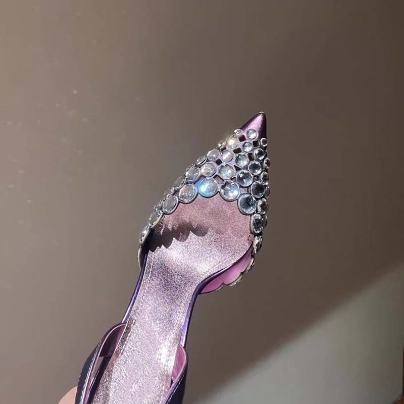 New super perfect rhinester shallow thin heel pointed shoes women's Roman hollow high heels women's sandals_voghion.com