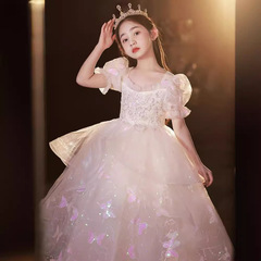 兒童禮服公主裙2024夏季新款女童甜美主持人花童小女孩鋼琴演出服