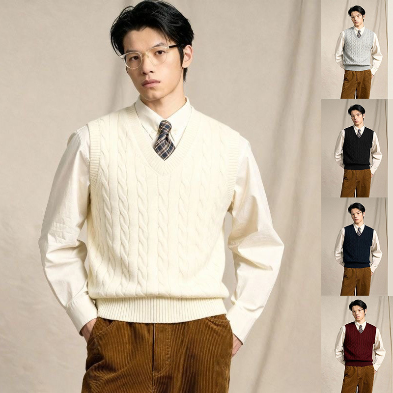 Melard Vest Knit Sweater Men's College Style Sleeveless Cardigan Autumn and Winter Sweater Cross-Border Factory Wholesale