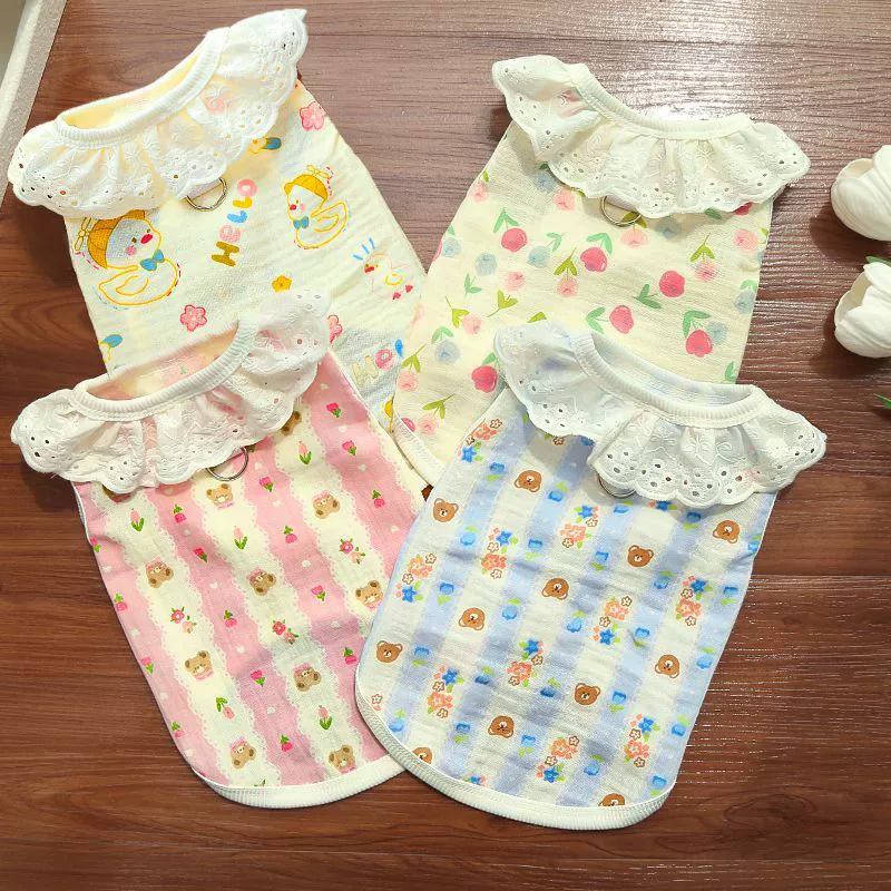 Японский и корейский милый весенне-летний новый кружевной хлопковый жилет, одежда для домашних животных, собак и кошек, дышащие принадлежности