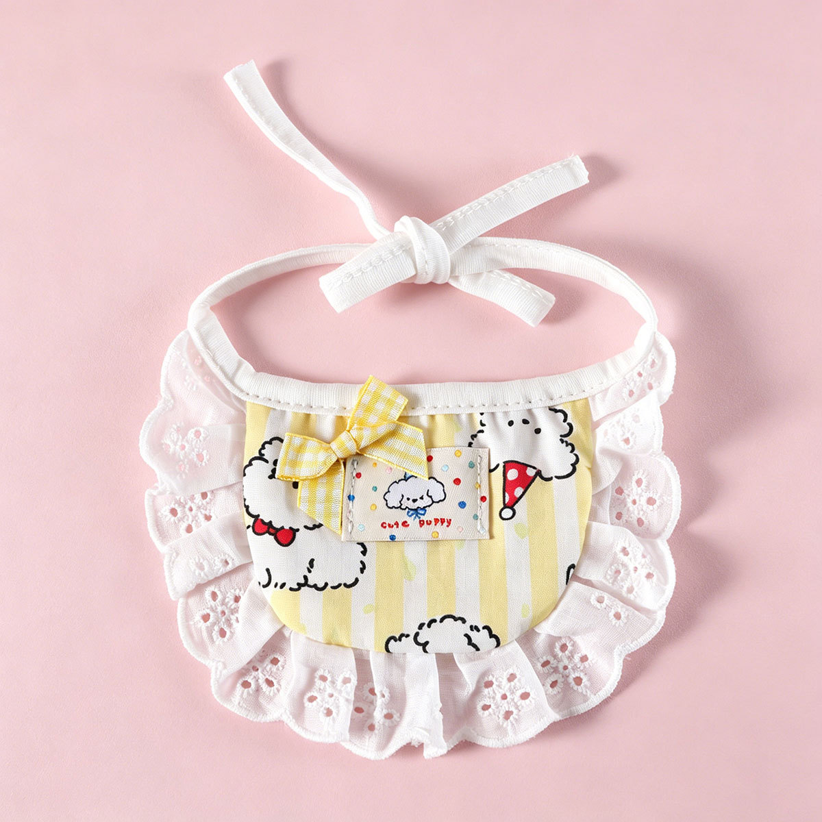 Pet bib dibujos animados rayas perros patrón de encaje decoración de encaje adorable mascota vestir con toallas de saliva foto image 9
