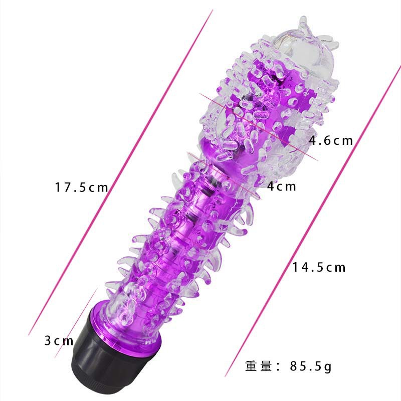 Crystal Spiked Vibrating Masturbator, TPE Textured Sleeve, Purple, Manual Control — detail image 8