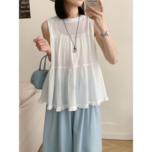 Korean Style 2025 Summer New Bottom Lace Splicing Sleeveless Vest Women's Loose Simple Versatile Meat Covering Top 